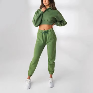 Gran oferta de invierno 2025, conjuntos de Sudadera con capucha corta con cuello levantado y logotipo personalizado para mujer, ropa de entrenamiento, chándales bordados, impermeables y transpirables - Product Image 3