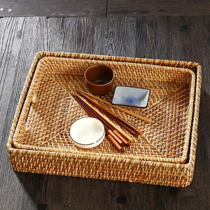 Panier de rangement moderne tressé à la main avec poignées en bois, lot de 2 paniers pliables en jacinthe d'eau pour l'organisation - Product Image 4