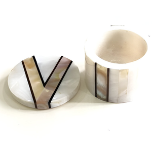 Joyero Rectangular de mármol blanco elegante hecho a mano con incrustaciones de nácar y abulón, baratija artesanal para regalos - Product Image 6