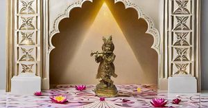 Escultura de latón de estilo moderno, estatua de Krishna, artículo de regalo de boda para parejas, símbolo de amor divino para decoración del hogar - Product Image 3