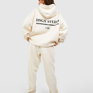 Chándal de mujer de algodón grueso de dos piezas en blanco para correr traje liso de gran tamaño pulóver con capucha conjunto de chándal de mujer - Product Image 2