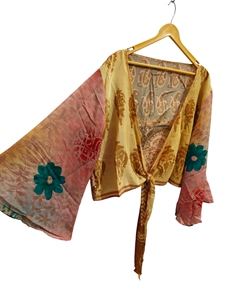 เสื้อเบลาส์แขนกระดิ่งผ้าไหมแบบนุ่มหรูหราสำหรับผู้หญิงเสื้อแจ็คเก็ตเอวลอยลายดอกไม้แบบอินเดียของขวัญสำหรับเสื้อสั้นของเธอ - Product Image 6