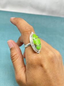 925 bague en argent sterling massif Boho Turquoise bague de mariage en cuivre vert avec lunette bague de promesse - Product Image 4