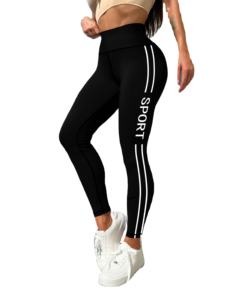 Pantalons de course à taille haute noirs respirants extensibles à motif de bande latérale élégants pour soulever les hanches Leggings de yoga à taille élastique - Product Image 1