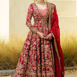 NEW BEAUTIFUL INDIAN/PAKISTANI <b>BRIDAL</b> <b>JACKET</b> WITH FLOOR LENGTH DRESS Embellished WITH CRYSTAL GLASS BEADS,STONE,DABKA Work @2023 - Product Image 1