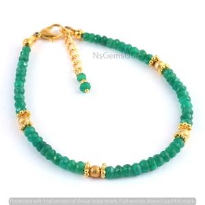 Unisex 4mm Round Green Emerald Beaded <b>Bracelet</b> with Faceted Stone Gift for <b>Boys</b> and Girls Rondelle Shape Hayaat Gems HG-264 - Product Image 2