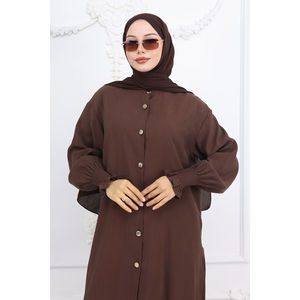 Ensemble décontracté marron café sans manches boutonné, tunique et short en crêpe 2 pièces pour l'été, hauts sans col à coupe courte - Product Image 2