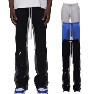 Pantalons de survêtement d'hiver pour hommes, de haute qualité, style vintage à jambes larges et évasées avec décor à motifs superposés - Product Image 2