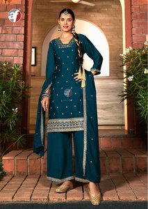 Traje moderno de diseñador de tendencia al mejor precio Pure Chinon Kurti Pant & Dupatta con bordado y trabajo manual Compras en línea India - Product Image 3