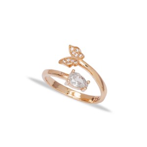 Elegant Romantic Butterfly Design Zirconia Stone Adjustable <b>Ring</b> Turkish Handmade THEIA Brand 925 Sterling Silver Jewelry Party - Product Image 3