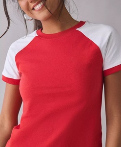 American Retro Spicy Girl Raglan Sleeves Color Blocked Short Sleeves Crop <b>Top</b> Baby Tee Women's T-shirt Short Sleeves Crop <b>Top</b> - Product Image 4
