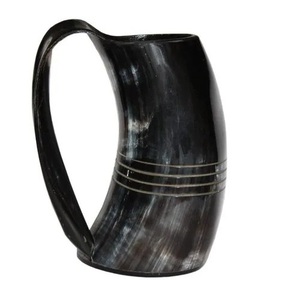 แก้วดื่มแบบมีฝาปิดที่แกะสลักจากฮอร์นแตรแท้แก้วมีฐานไม้ - Product Image 2