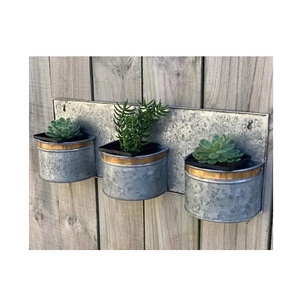 Jardinière de jardin murale galvanisée de poche 3 pots jardinière galvanisée Design cuivre Pot de fleur galvanisé - Product Image 1