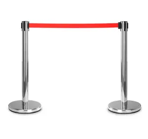 Stainless Steel Crowd Control Queue Belt Rope Barrier Stanchion