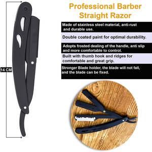 Rasoir de barbier à bord droit professionnel en acier inoxydable lame de rasage de gorge de sécurité jetable manche en bois réutilisable pour - Product Image 5