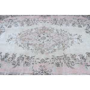 Tapis turc, grand tapis vintage 5,4x9,2 pieds, tapis rayé blanc et marron - Product Image 5