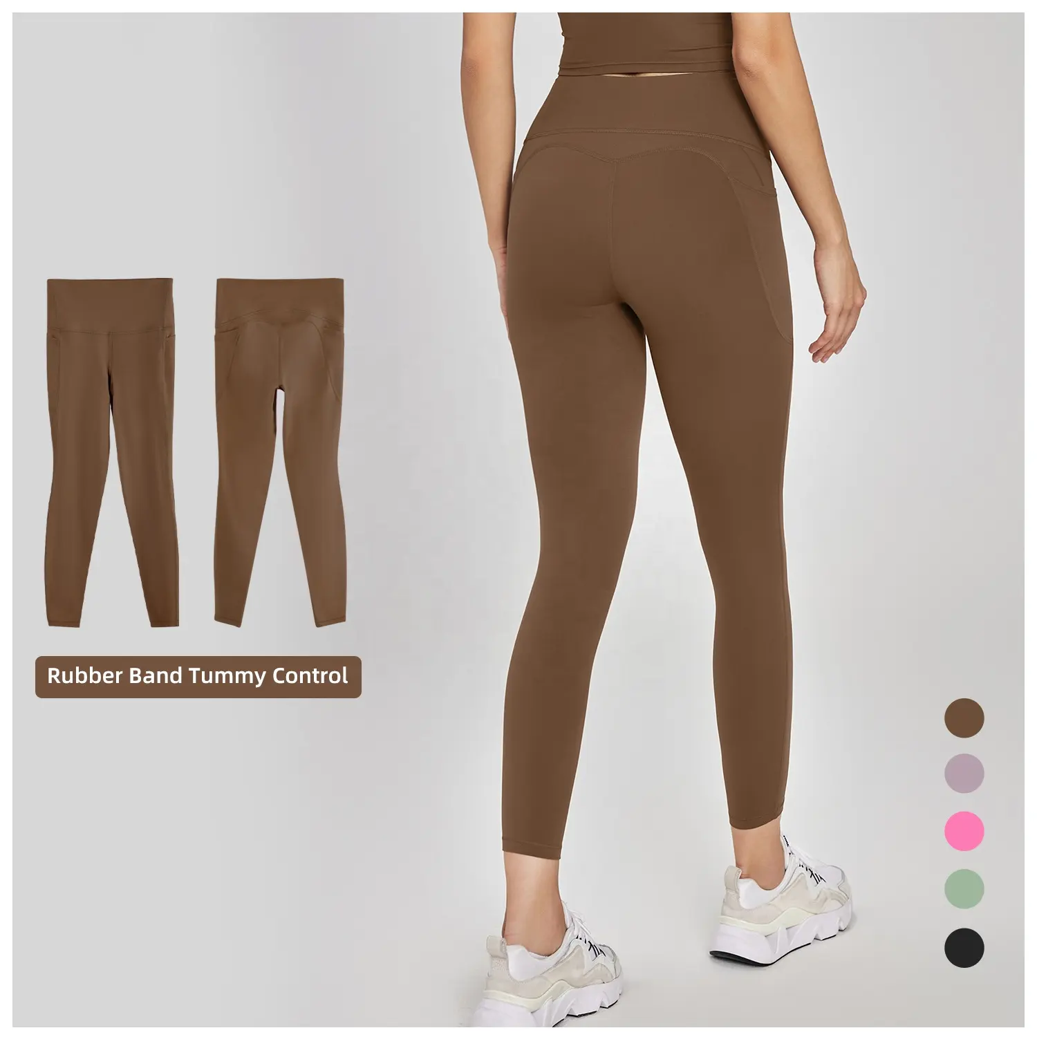Lollogo Custom celana olahraga Yoga wanita, legging pinggang tinggi kontrol perut dengan saku