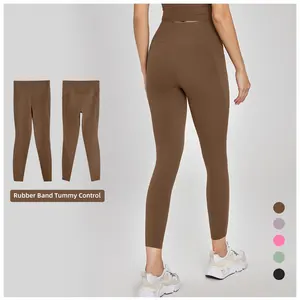 LOLOLULU özel Logo yüksek belli Yoga spor pantolon karın kontrol cepler ile bayan tayt