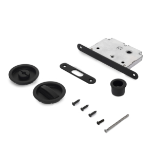 Kit chiavistello rotondo in acciaio verniciato nero per porte scorrevoli 57mm di diametro - Product Image 1