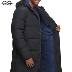 Chaqueta Parka extralarga con capucha de tela para hombres y mujeres Prendas de abrigo elegantes y cálidas con ajuste ajustable y material duradero - Product Image 3