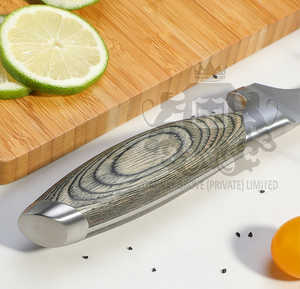 German Stainless Steel Kitchen <b>Knife</b> Pakka Wood <b>Handle</b> Carbon Steel Blade Lightweight Ambidextrous Dishwasher Safe for Curved - Product Image 5