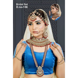 Gold Plated Ethnic Bridal Shadow <b>Choker</b> Necklace Set Earrings Maang Tikka Latest Designed Handmade Wedding Engagement Party - Product Image 1