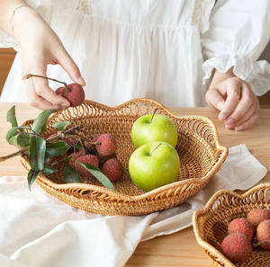 Panier de bol de rangement de fruits pour la maison et la cuisine décoration de table bols faits à la main en rotin en gros avec bord ondulé - Product Image 5