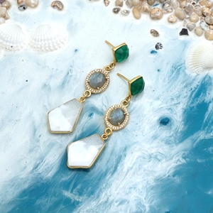 งานแฮนด์เมดสีเขียว ONYX labradorite Lace Agate DROP | ชุบทอง18K เครื่องประดับงานแต่งงานของผู้หญิงที่ทันสมัย | ขายส่งผู้ผลิต - Product Image 2