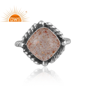 Best Selling Oxidized Sterling Silver Natural Doublet Sunstone <b>Crystal</b> Gemstone Textured <b>Ring</b> Jewelry Manufacturer - Product Image 2