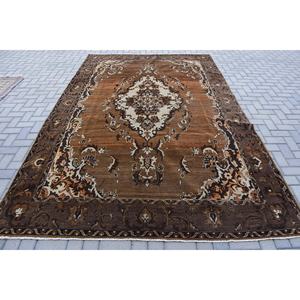 Vintage Traditional <b>Brown</b> and Beige Patchwork <b>Wool</b> Rug with Latex Backing 7.3 X 11.1 ft - Product Image 1