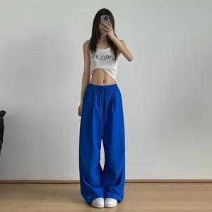 Pantalones de punto de pierna ancha holgados informales con cordón de cintura alta para mujer, ropa de calle de primavera transpirable de secado rápido, ropa caliente de hip hop - Product Image 4