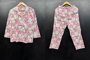 Conjunto de Pijama Informal de Verano para Mujer, Hecho a Mano en India, 100% Algodón, Estampado Floral, Cuello en V, Cintura Elástica, Logotipo Frontal, Secado Rápido - Product Image 3