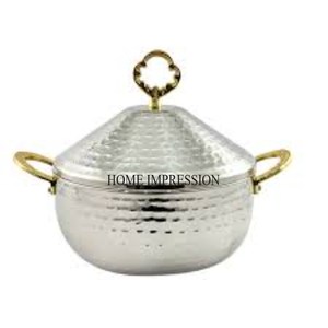 Antique Designer Haute Qualité Standard Métal Couleur Argent Brillant Poli Texture Martelée Avec Couvercle Plaqué Or et Poignée Fournitures - Product Image 3