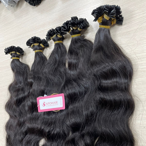 Extensiones de cabello de punta plana ondulada Natural negra de alta calidad Extensión de cabello preadherido de onda natural de cabello humano - Product Image 1