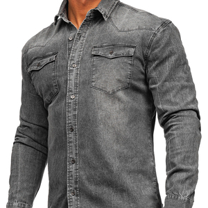 Chemise en jean pour homme à manches courtes Chemise en jean bleu délavé pour homme Chemise en jean classique tendance pour homme - Product Image 1