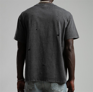 Camiseta estampada en blanco desgastada con lavado ácido de 100% algodón holgada de peso pesado de gran tamaño para hombre de buena calidad al por mayor - Product Image 3