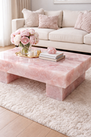 Mesa de Comedor Rectangular de Cuarzo Rosa y Cuarzo Blanco de Lujo |   Artículos Hechos a Mano, Pulidos, Ecológicos, de Piedras Semipreciosas