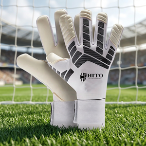 Custom Design White Neoprene Soccer Goalkeeper <b>Gloves</b> 4mm German Latex Emboss Rubber Inject Elastic Strap T Tab - Product Image 6