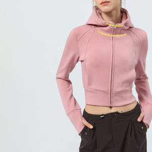 เสื้อฮู้ดมีซิปสำหรับผู้หญิงเสื้อครอปผ้าฝ้ายเสื้อครอปมีฮู้ดผู้หญิงโลโก้ออกแบบได้ตามต้องการ - Product Image 4