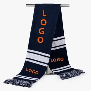 Best Material Customized Double Side Fan Jacquard Knitted Sports Acrylic Scarves 100% Polyester Soccer Club Football Fan Scarf