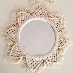 Tenture murale décorative de miroir de macramé minimaliste moderne pour le salon et la chambre à coucher | Conception en gros - Product Image 1