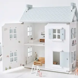Berpura-pura bermain peran DIY mainan pendidikan anak-anak besar rumah boneka kayu dengan Aksesori furnitur ruang boneka