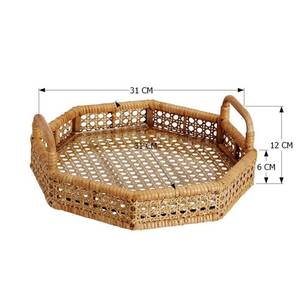 Nouvelle arrivée 2023 ensemble de 2 plateaux de service du rotin naturel écologique de la meilleure qualité avec surface en verre pour la décoration de la cuisine - Product Image 2