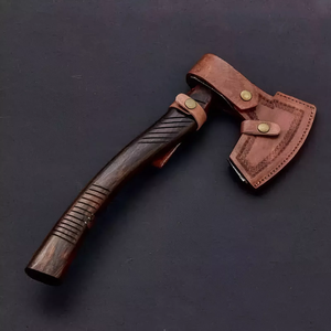 ขวานเหล็กดามัสกัสพร้อมที่จับไม้ฝาครอบหนังเครื่องมือล่าสัตว์กลางแจ้ง - Product Image 3