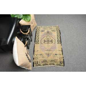 Tapis en laine turque vintage de 17x3 pieds, tissage plat patchwork beige et noir pour décorations de salon, support en latex - Product Image 3