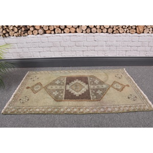 Vintage Small Rug, 1.7x3 ft Turkish Rug, <b>Brown</b> <b>Wool</b> Rug - Product Image 1