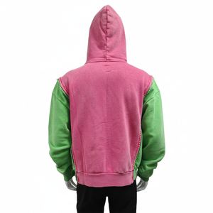 Sweat à capuche pour homme de haute qualité 350GSM, fermeture éclair, 100% coton, polaire, plusieurs couleurs, anti-froissement, respirant, tricot uni lavé - Product Image 4