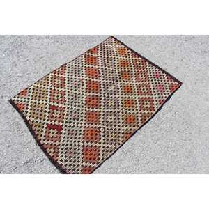 Vintage Turkish Kilim Rug 2.7x3.7 ft, <b>Brown</b> Small Polka dot <b>Wool</b> Rug - Product Image 2