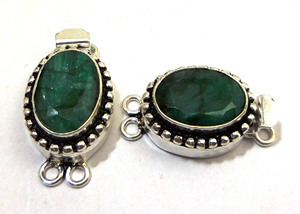 PREM bhaya พลอยมรกต1เส้น2สาระ3สาระกล่องรูปไข่เข็มกลัดเงินโบราณชุบ26X15X10MM B693-Emerald ทำเครื่องประดับ - Product Image 2