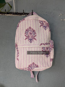 High Quality Hand-Block Printed Quilted Cotton <b>Backpack</b> Ethnic Indian Floral Pattern Bohemian College Portable Lightweight - Product Image 2